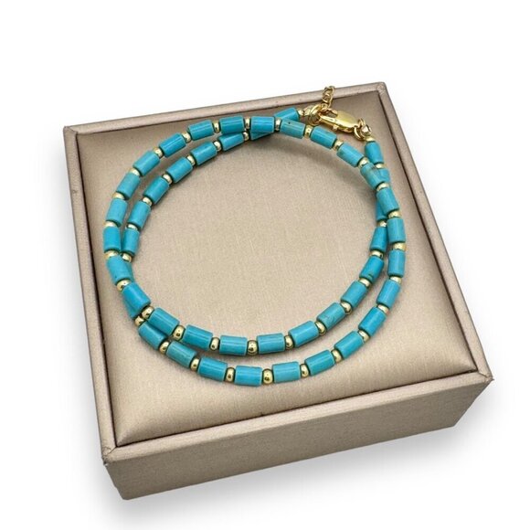 NWT Boho Beaded Choker Necklace Turquoise & 18K Gold Plated Beads 16” Western - Picture 7 of 11